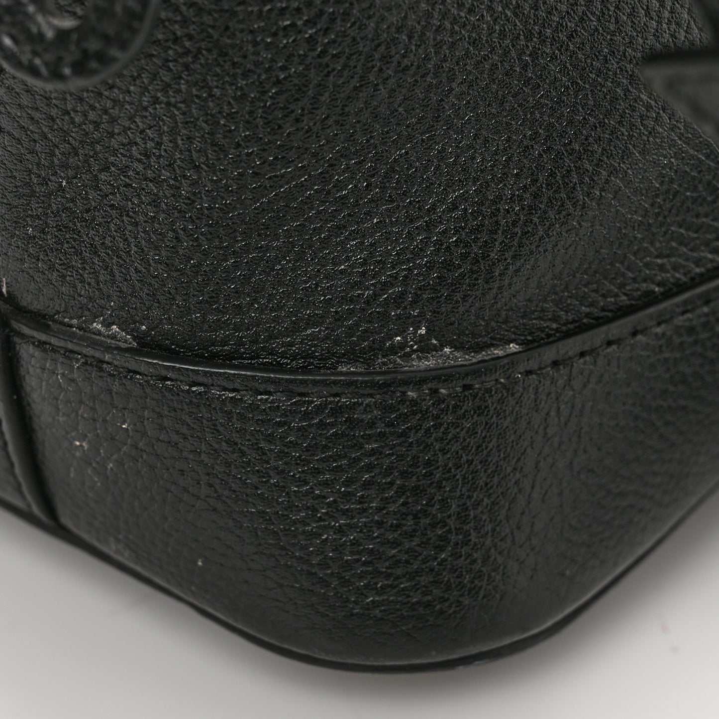 Grained Calfskin Logo S Ville Top Handle Bag Black White