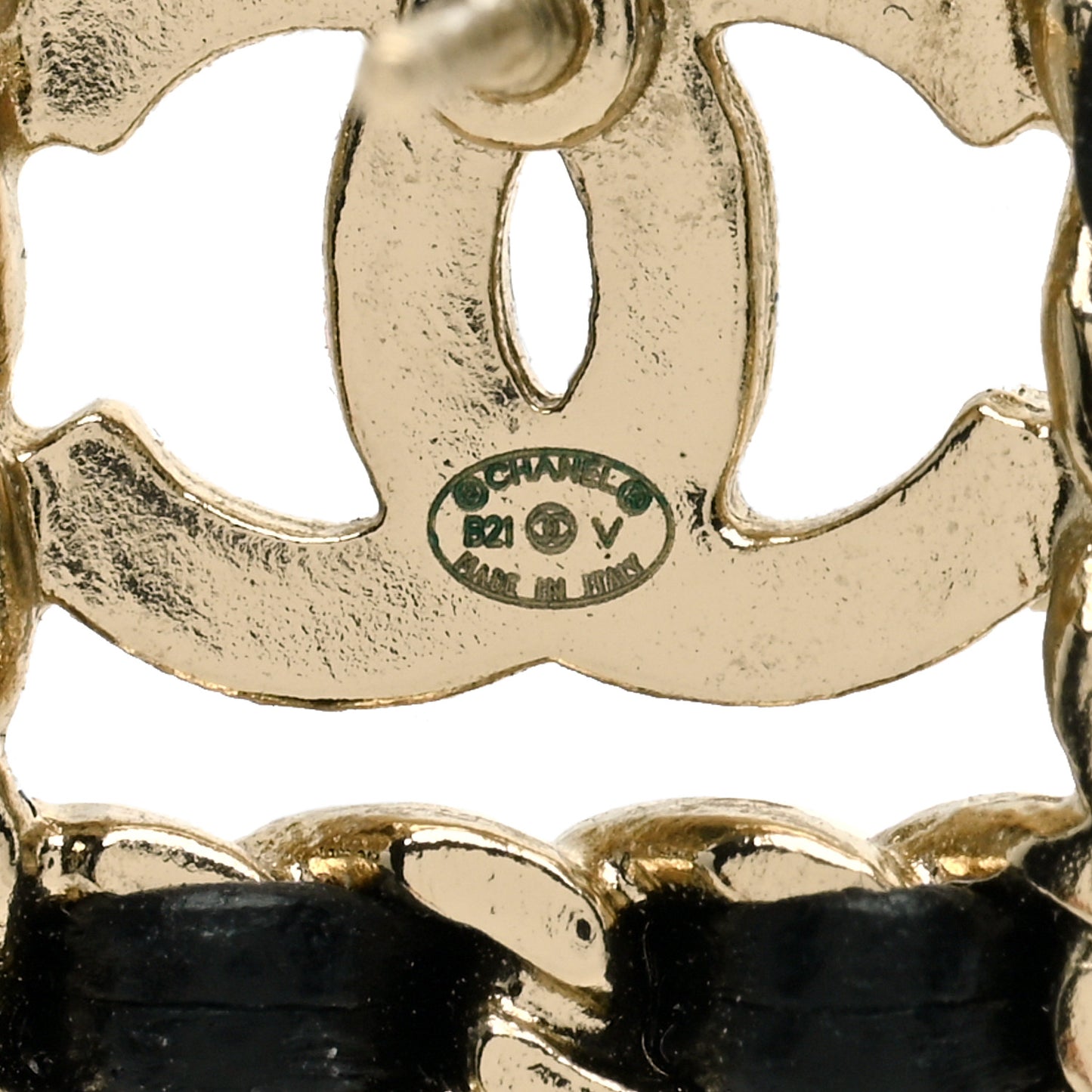 Crystal Lambskin Chain Sergeant Chanel Stud Earrings Black Gold