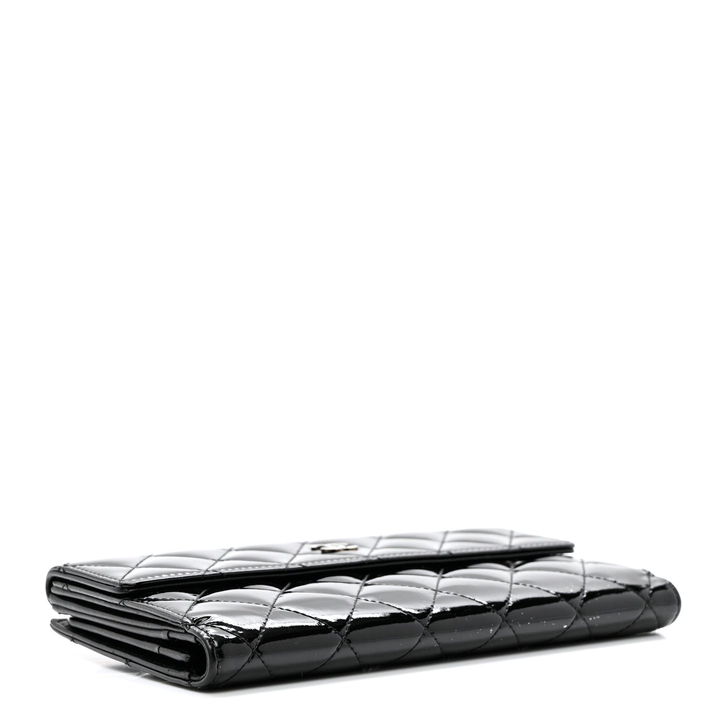 Patent Quilted Large Flap Wallet Black