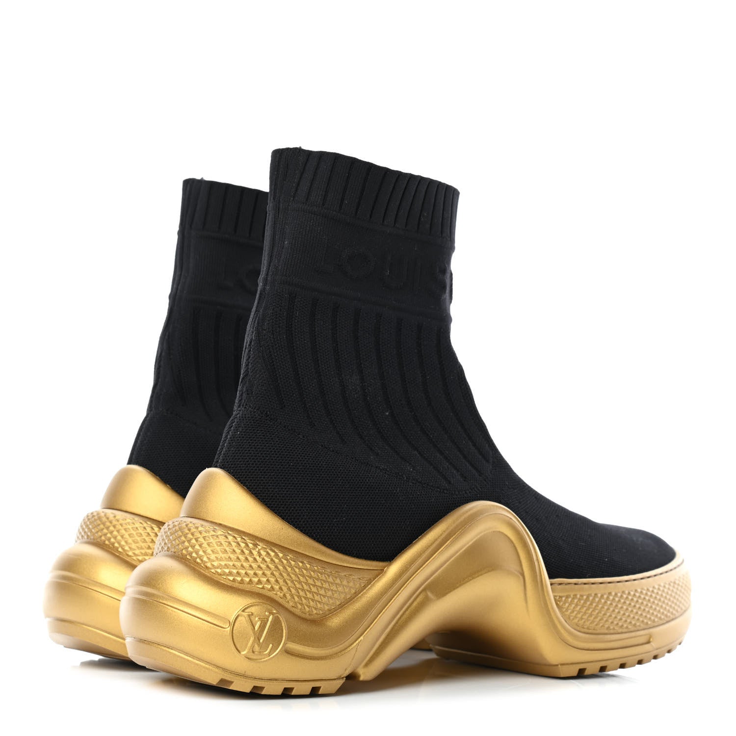 Louis Vuitton Stretch Textile Monogram LV Archlight Sneaker Boots 37.5 Black Gold 3 of 4