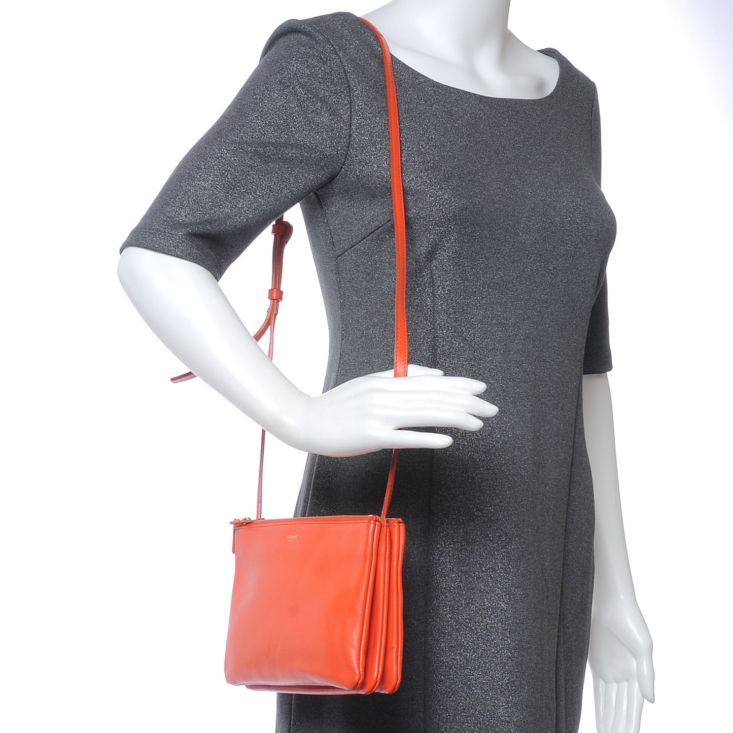 Leather Trio Crossbody Bag Fluo Orange