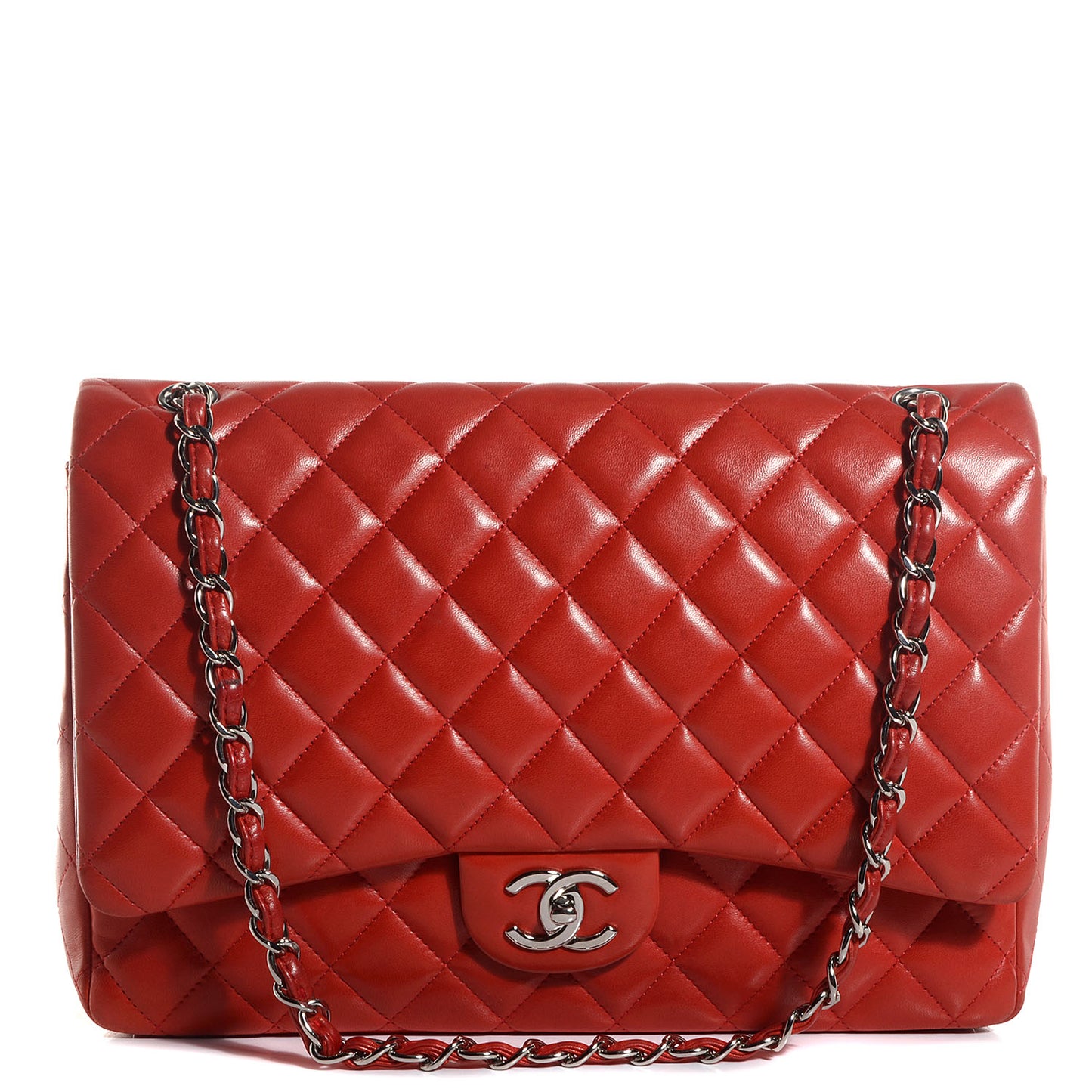 Lambskin Quilted Maxi Double Flap Red