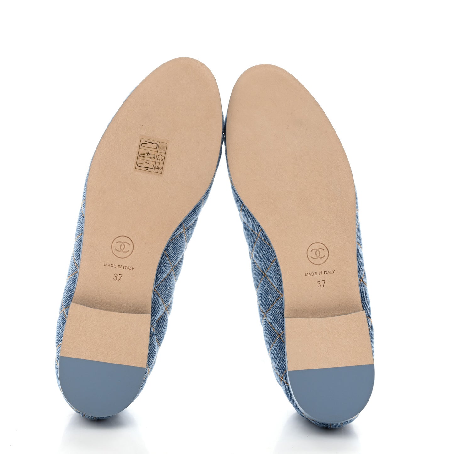 Denim Quilted CC Cap Toe Ballerina Flats 37 Light Blue