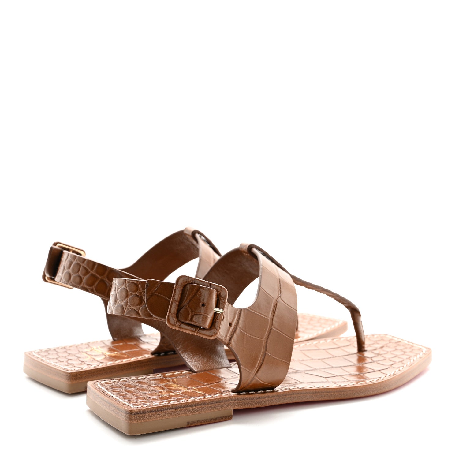 Christian Louboutin Calfskin Crocodile Embossed Cubongo Sandals 36 Biscotto 4 of 9