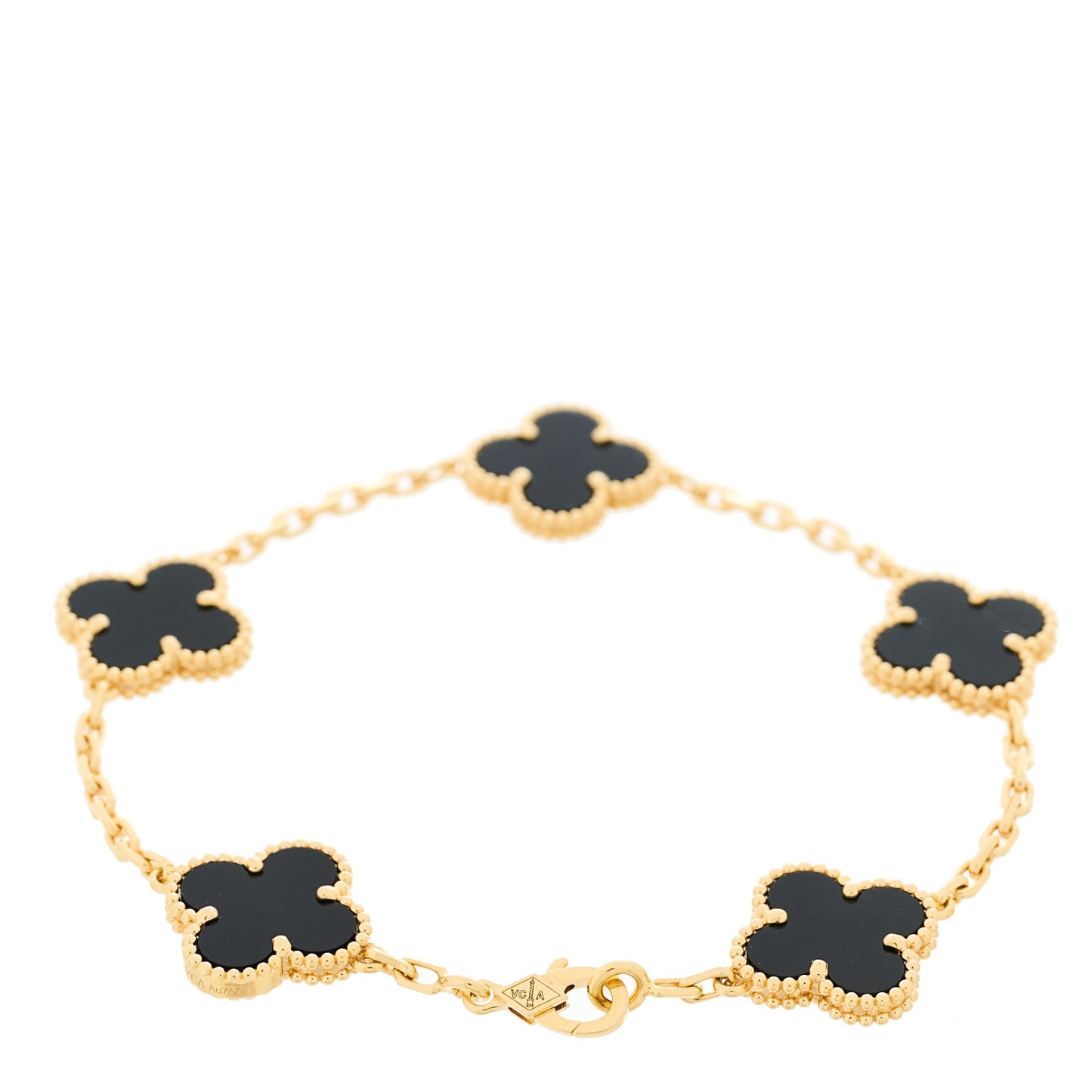 18K Yellow Gold Black Onyx 5 Motifs Vintage Alhambra Bracelet