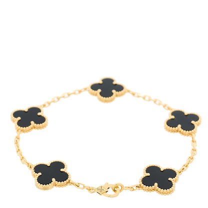 Van Cleef & Arpels 18K Yellow Gold Black Onyx 5 Motifs Vintage Alhambra Bracelet 2 of 5