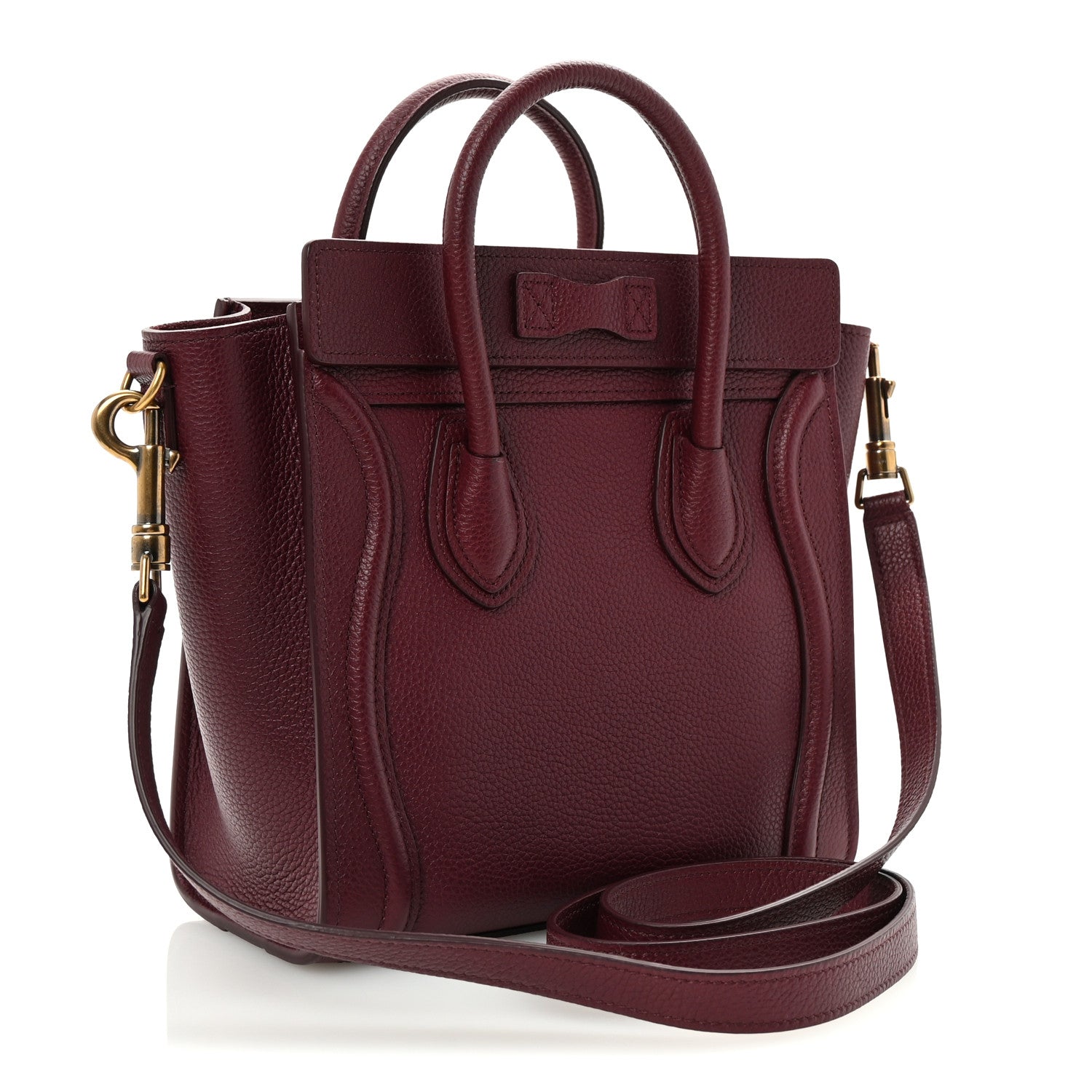 Celine Drummed Calfskin Nano Luggage Burgundy 2 of 10
