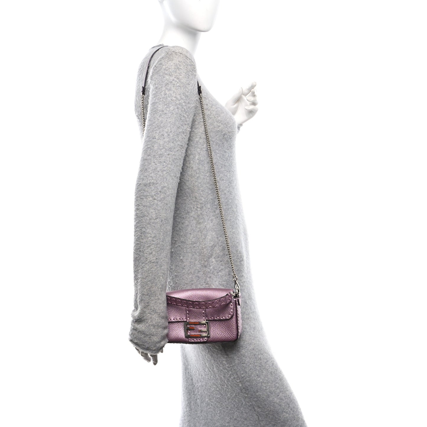 Metallic Cuoio Roma Sellerissima Nappa Sintetica Tape Stitch Mini Baguette Rosa Placca Argento