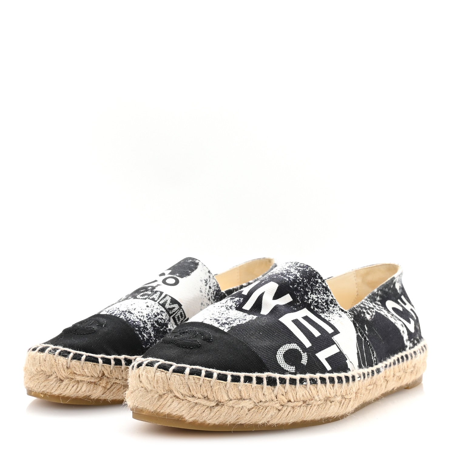 Chanel Printed Canvas Grosgrain 31 Rue Cambon Espadrilles 38 Black White 4 of 8
