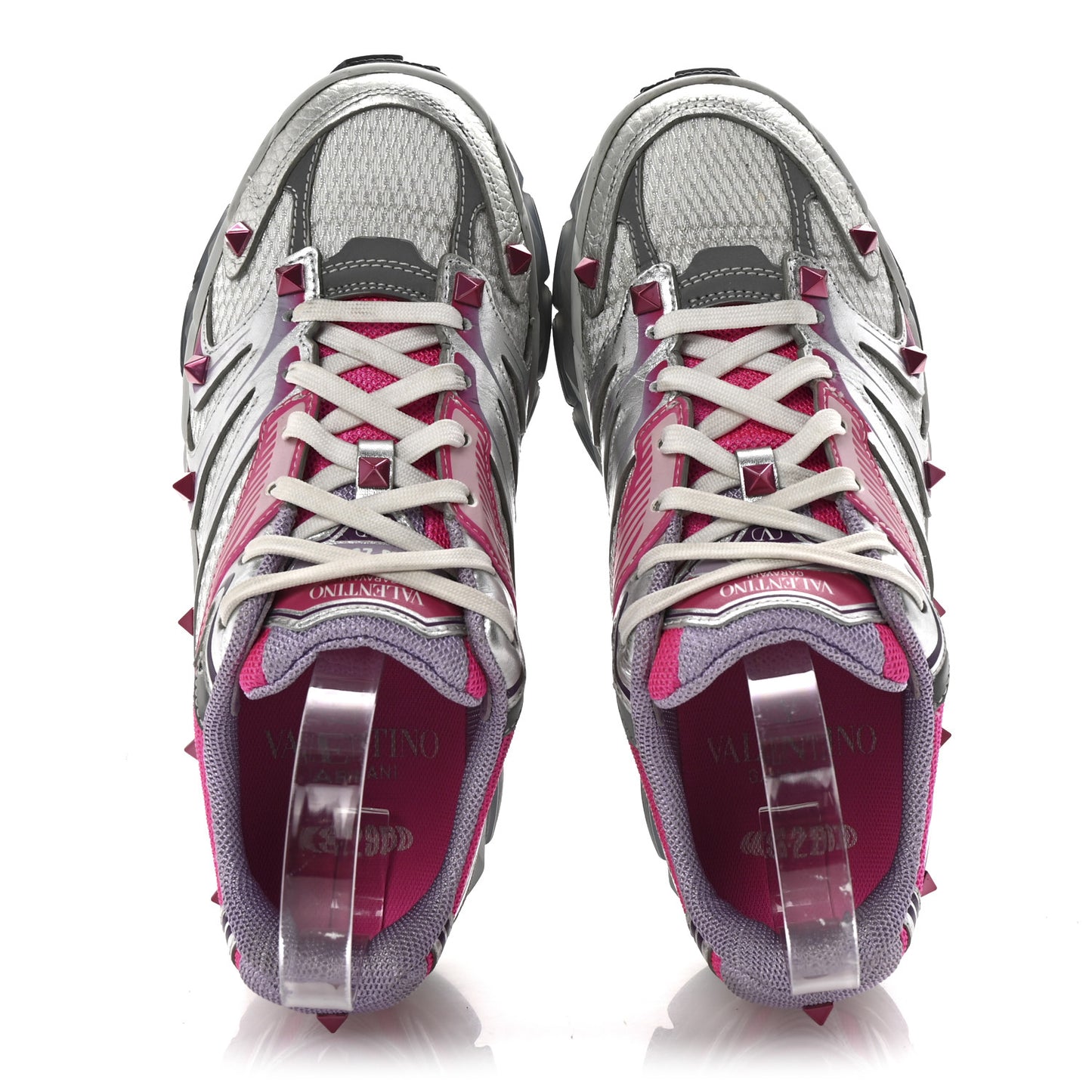Mesh Calfskin Rockstud Womens Platform Sneakers 36.5 Fuxia Multicolor