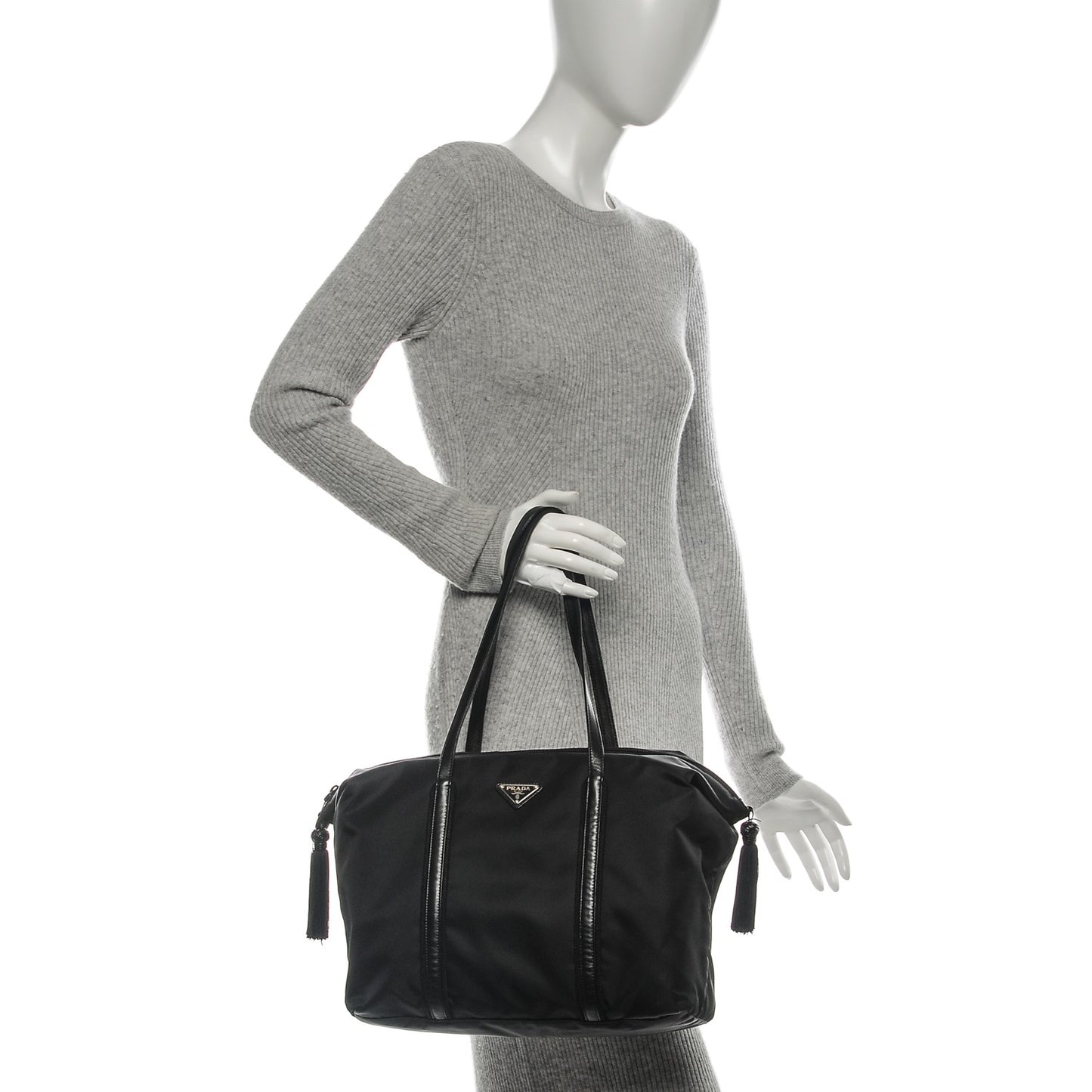 Tessuto Nylon Tassel Duffel Bag Black