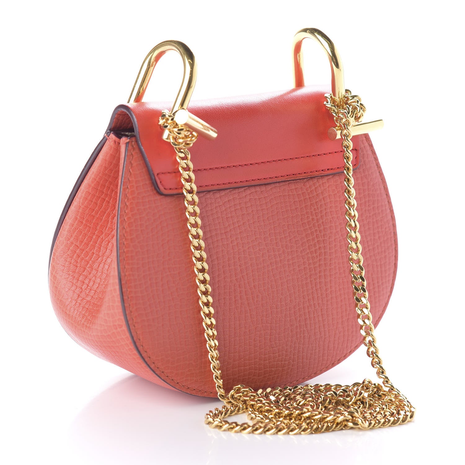Chloe Grained Calfskin Lambskin Nano Drew Shoulder Bag Coral Pop 3 of 9