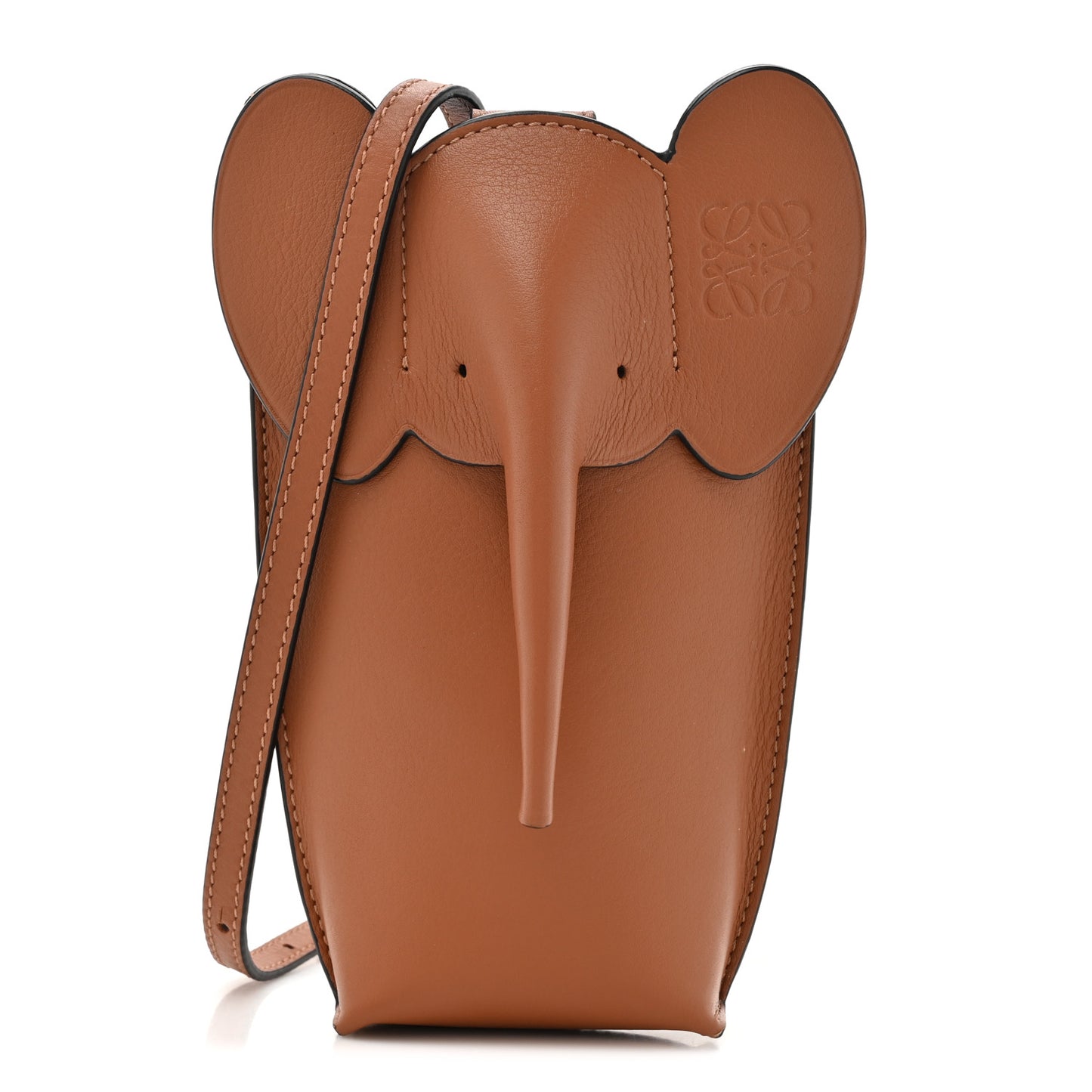Calfskin Elephant Pouch Crossbody Bag Tan