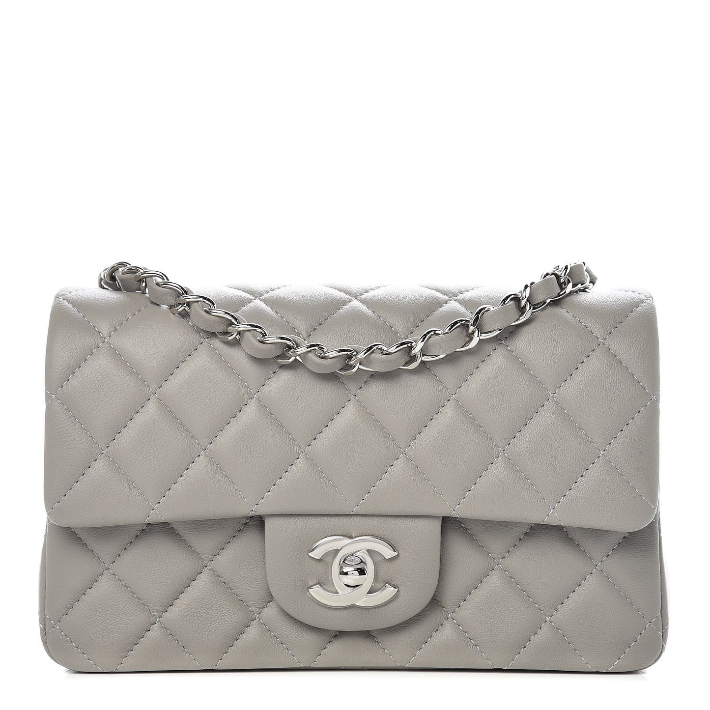 Lambskin Quilted Mini Rectangular Flap Grey