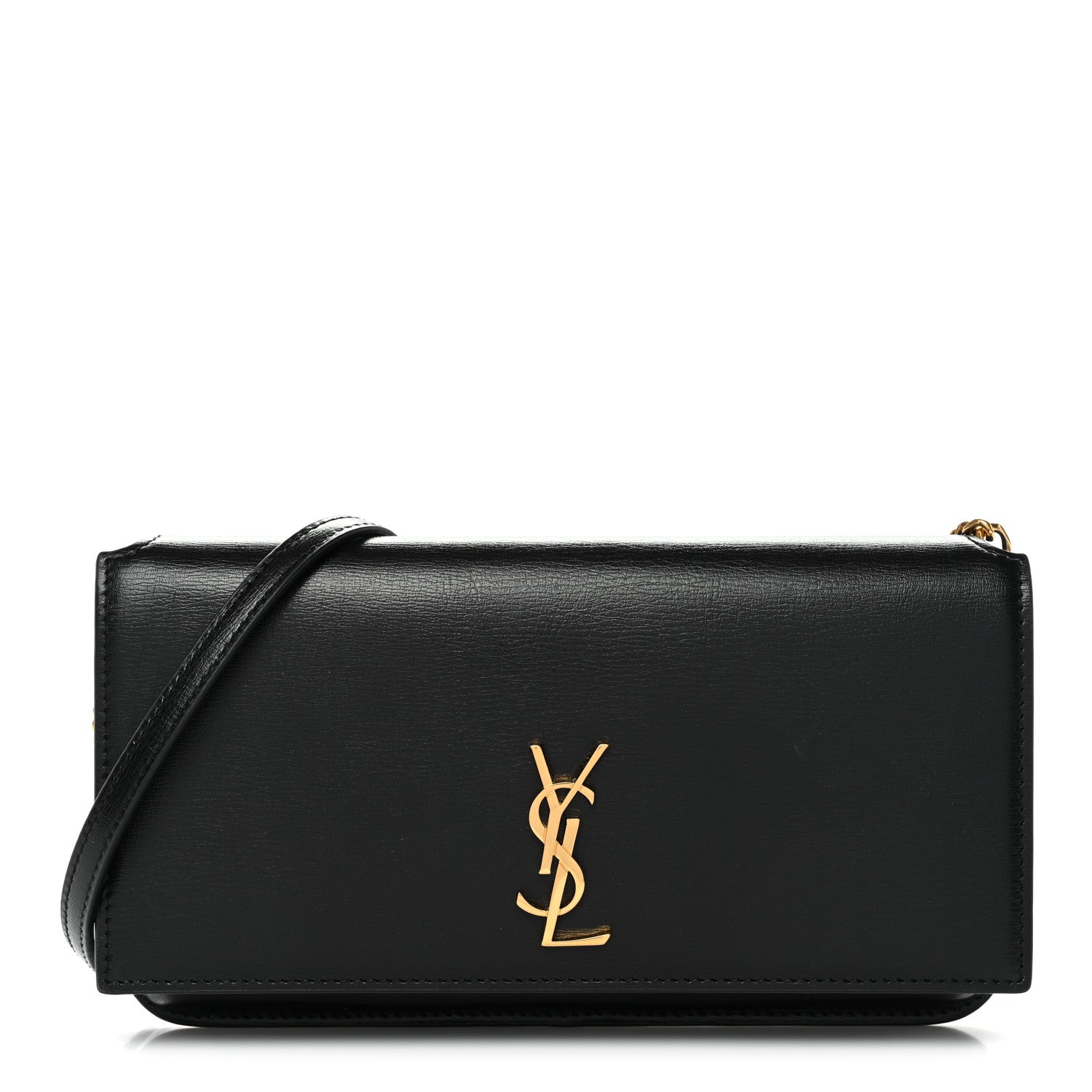 Saint Laurent Calfskin Monogram Cassandre Phone Holder With Strap Black 1 of 13