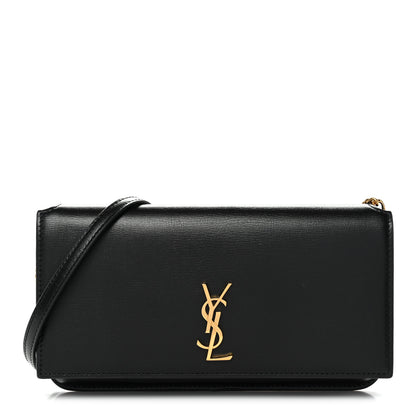 Saint Laurent Calfskin Monogram Cassandre Phone Holder With Strap Black 1 of 13