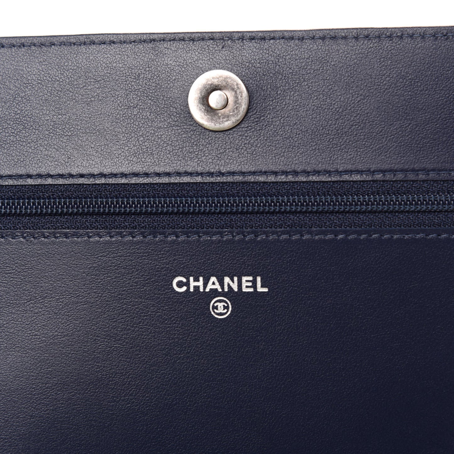 Caviar Chevron Quilted Boy Wallet On Chain WOC Blue