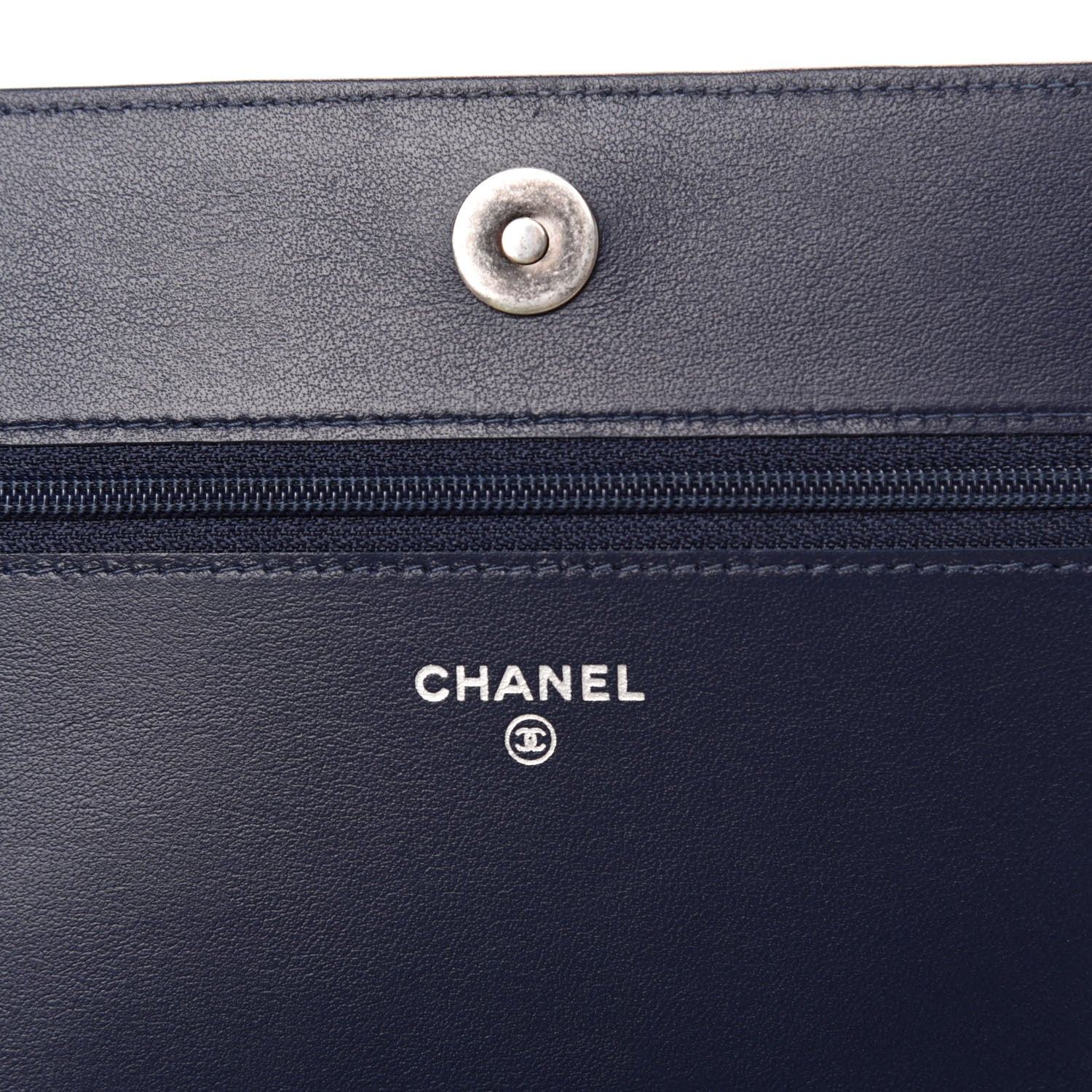 Chanel Caviar Chevron Quilted Boy Wallet On Chain WOC Blue 8 of 12