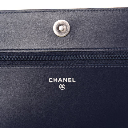 Chanel Caviar Chevron Quilted Boy Wallet On Chain WOC Blue 8 of 12