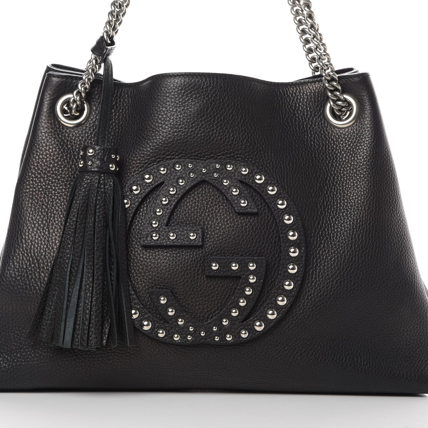 Pebbled Calfskin Studded Medium Soho Chain Shoulder Bag Black
