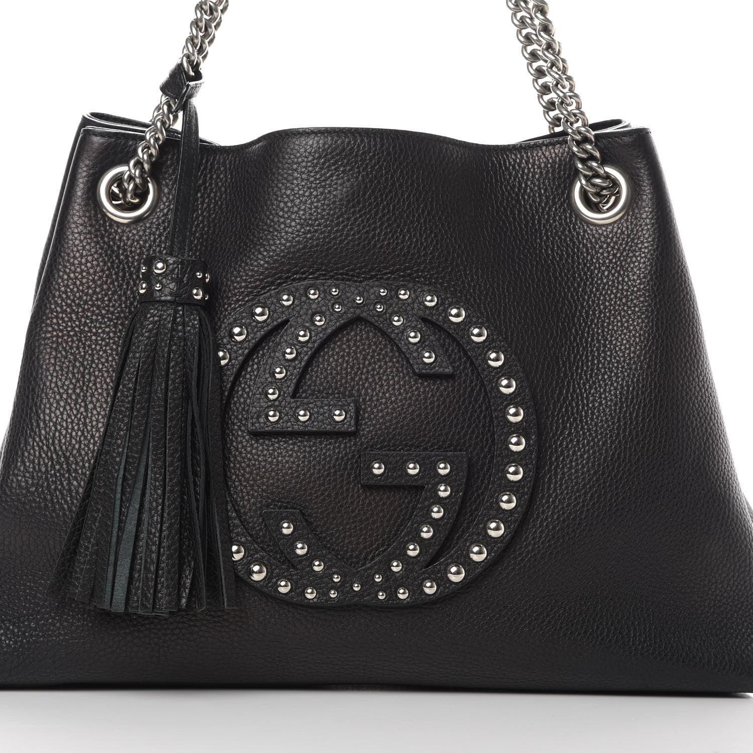 Gucci Pebbled Calfskin Studded Medium Soho Chain Shoulder Bag Black 8 of 12