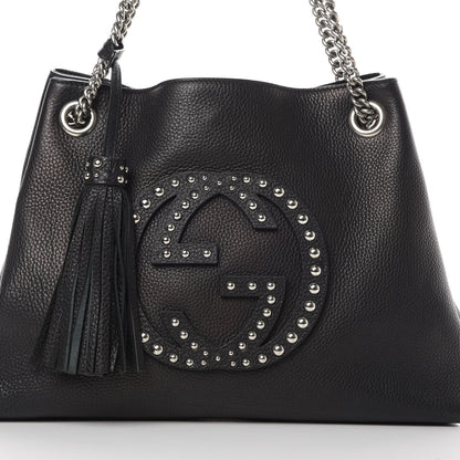 Gucci Pebbled Calfskin Studded Medium Soho Chain Shoulder Bag Black 8 of 12