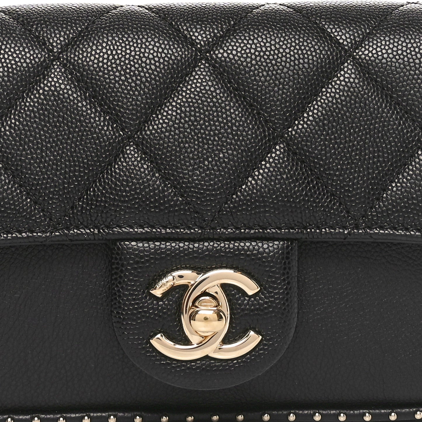 Caviar Quilted Studded Flap Waist Bag Black
