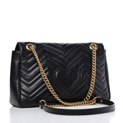 Gucci Calfskin Matelasse Medium GG Marmont Shoulder Bag Black 3 of 9