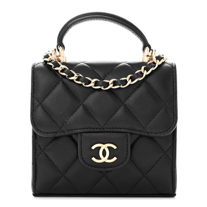Chanel Lambskin Quilted Top Handle Flap Clutch With Chain Black 1 of 10