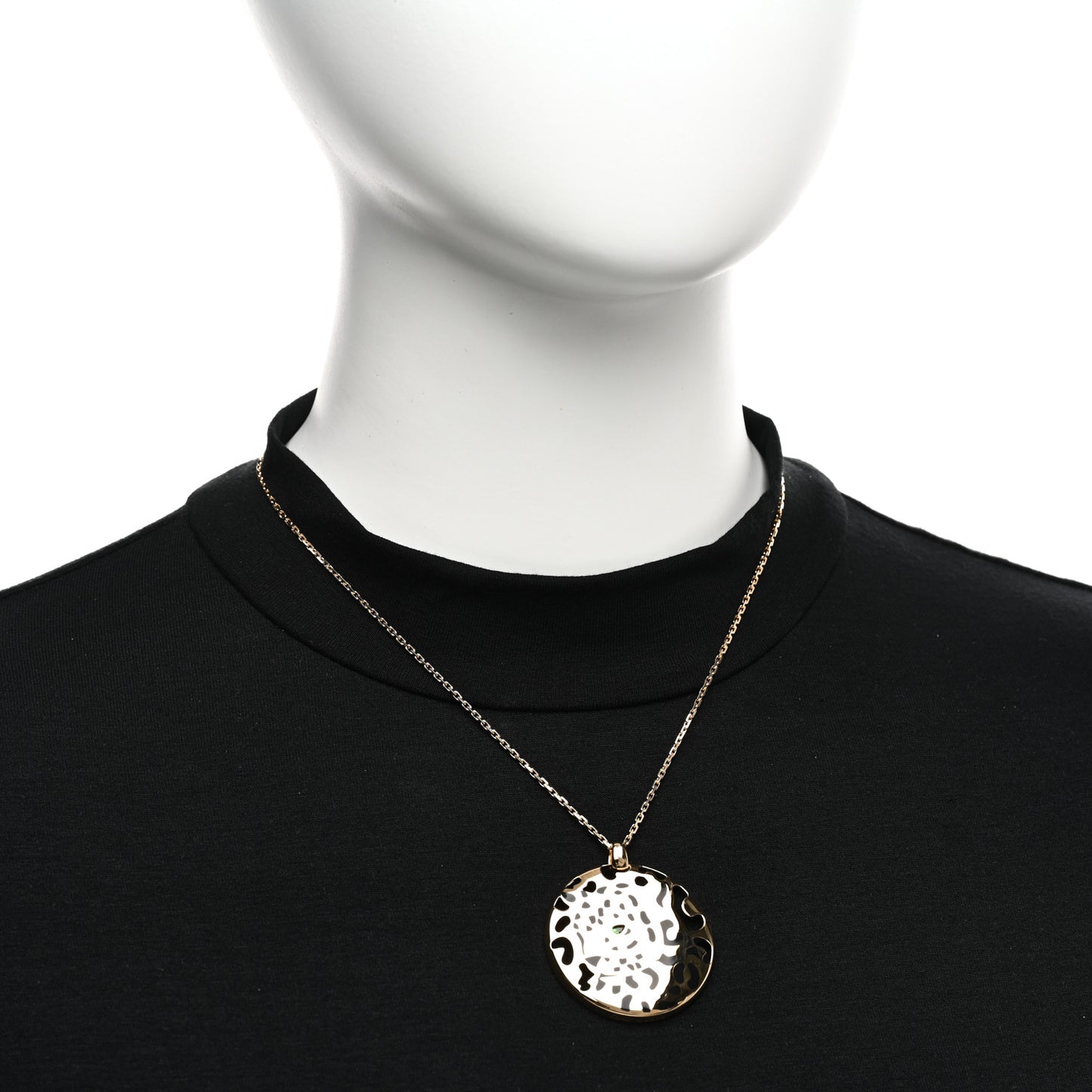 18K Yellow Gold Tsavorite Black Lacquer Panthere De Cartier Round Pendant Necklace