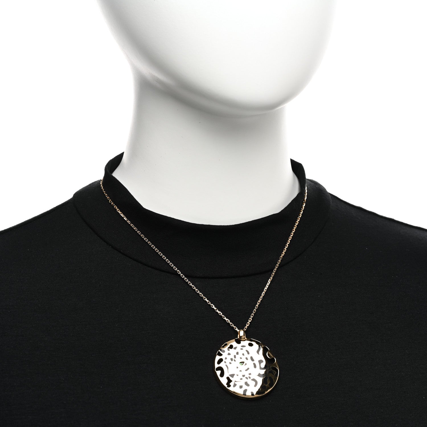 Cartier 18K Yellow Gold Tsavorite Black Lacquer Panthere De Cartier Round Pendant Necklace 2 of 5
