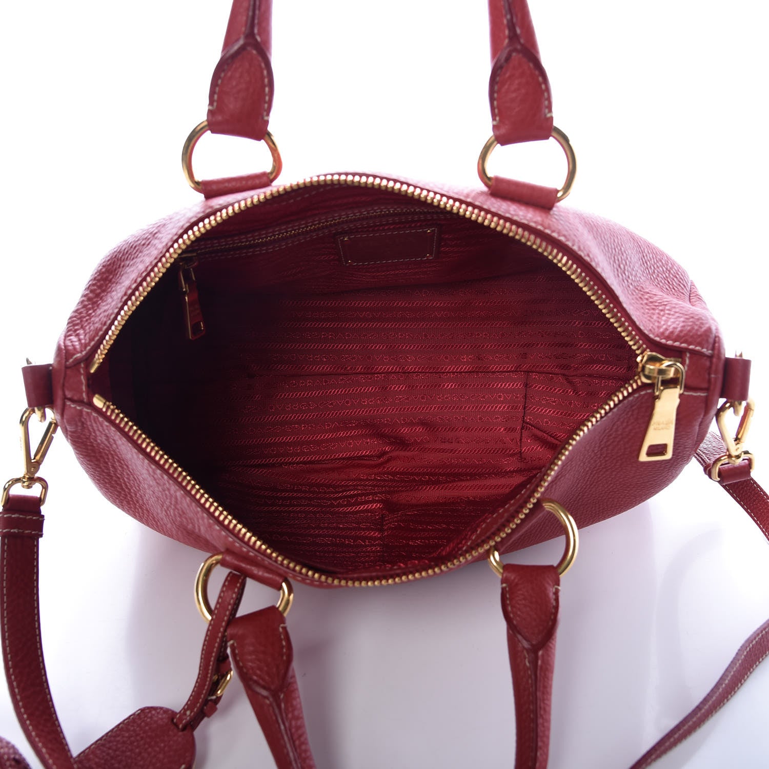 Prada Vitello Daino Top Handle Shoulder Bag Rosso 6 of 14