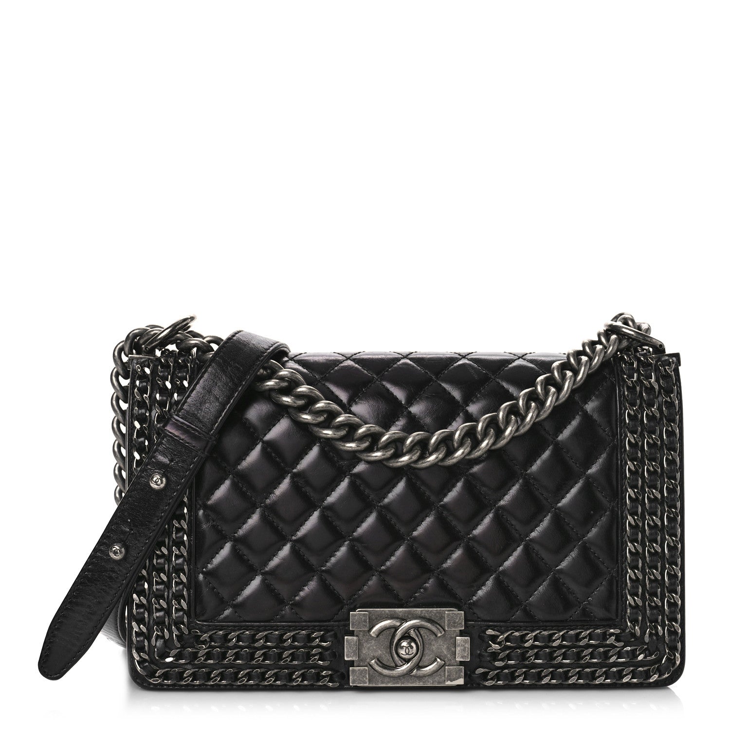 Chanel Glazed Calfskin Quilted Medium Boy Chained Flap Black 1 of 11