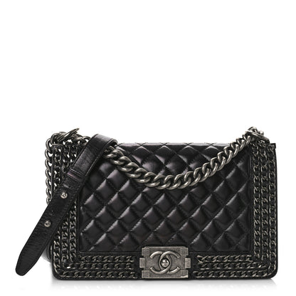 Chanel Glazed Calfskin Quilted Medium Boy Chained Flap Black 1 of 11