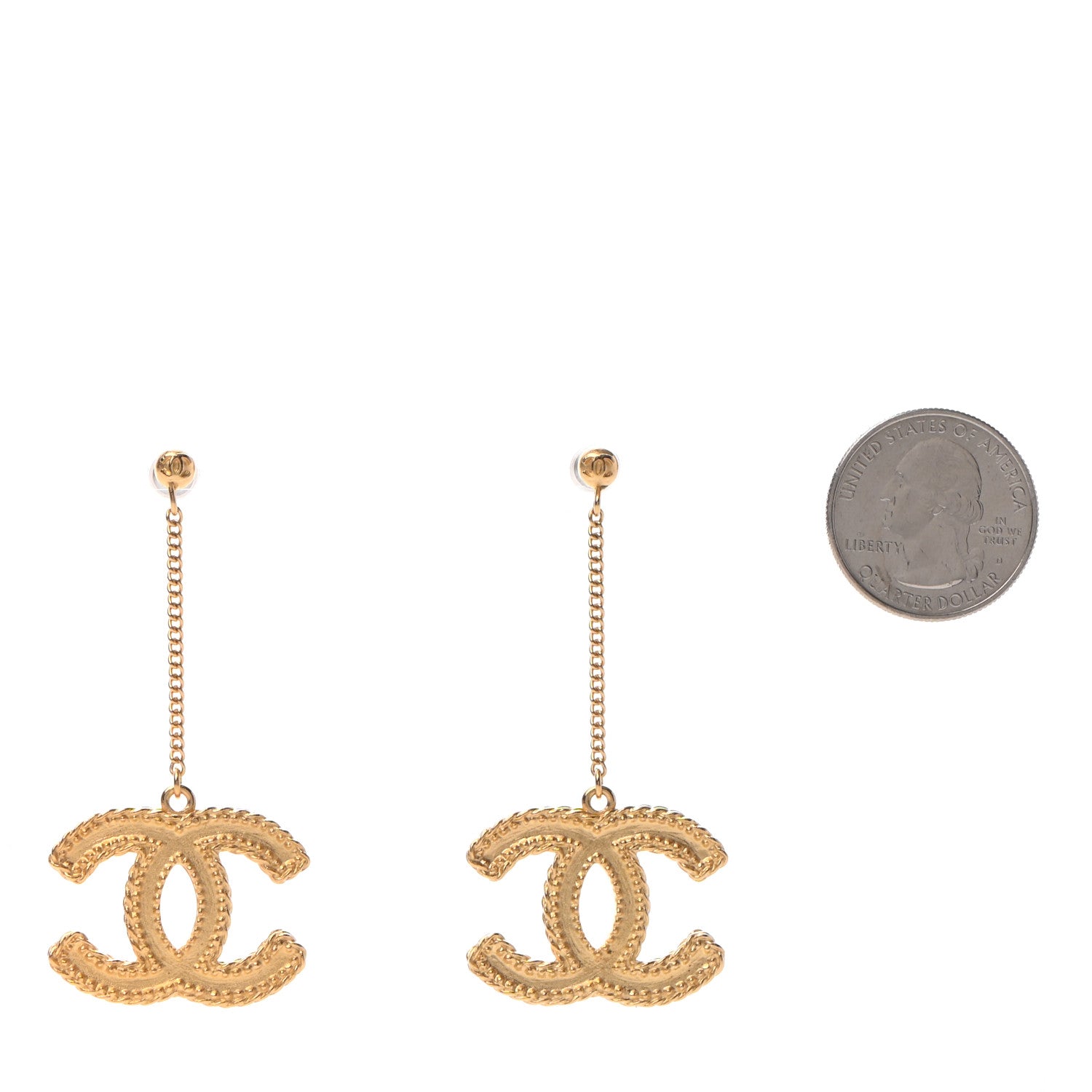 Chanel CC Drop Earrings Matte Gold 2 of 4