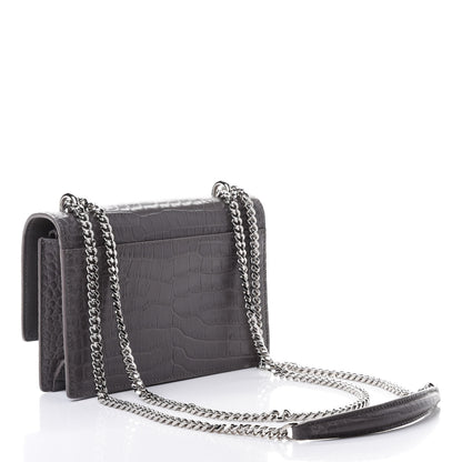 Saint Laurent Calfskin Crocodile Embossed Monogram Sunset Chain Wallet Graphite 2 of 4