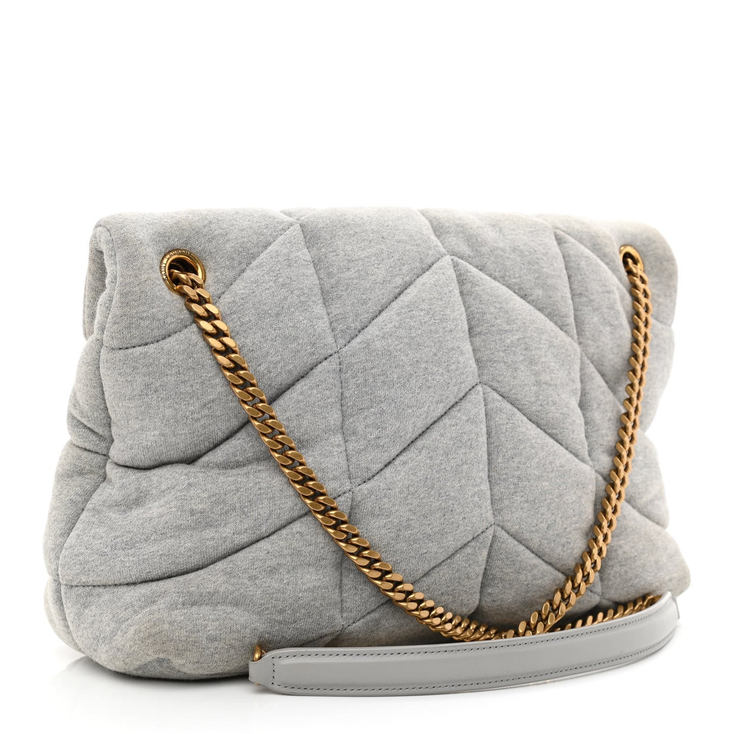 Jersey Quilted Small Loulou Puffer Monogram Chain Satchel Grey Cloud