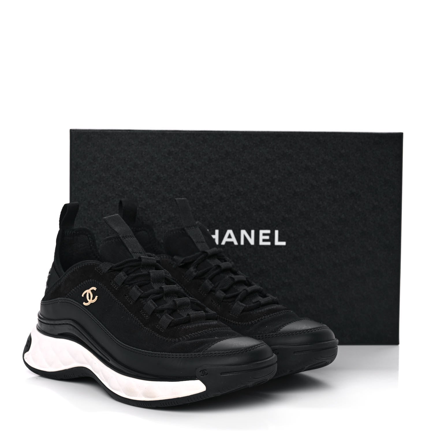 Chanel Velvet Calfskin Mixed Fibers CC Sneakers 38 Black 9 of 9