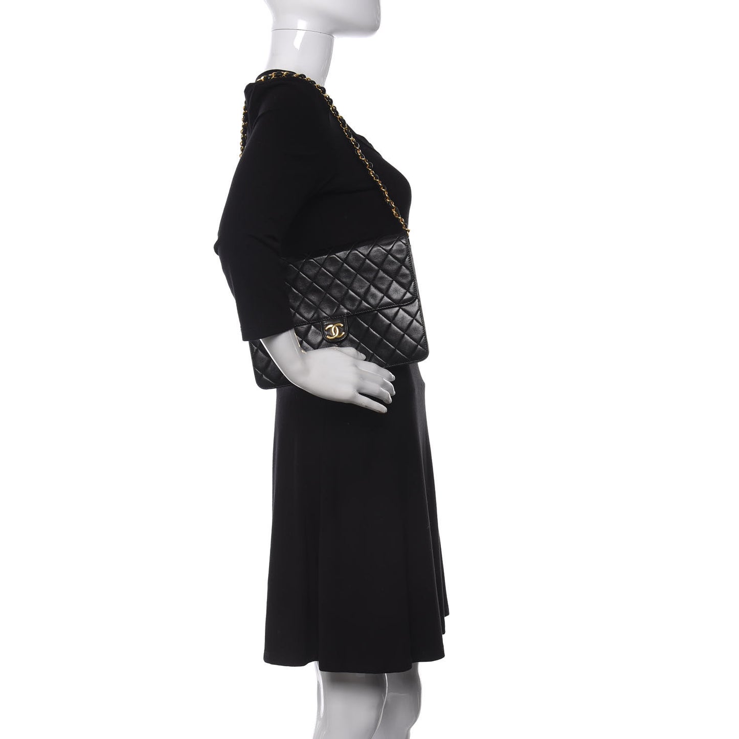 Lambskin Quilted Jumbo Single Flap Black