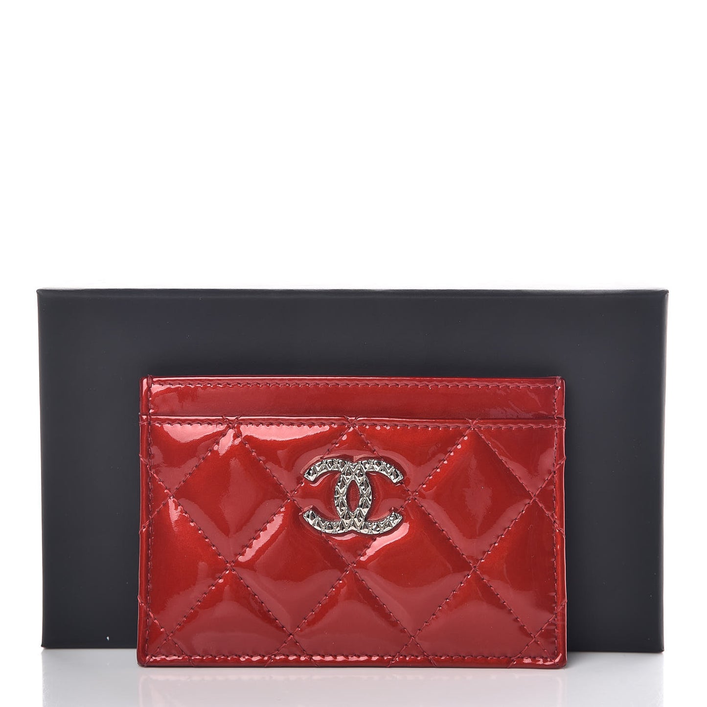 Patent Quilted Brilliant Card Holder Red