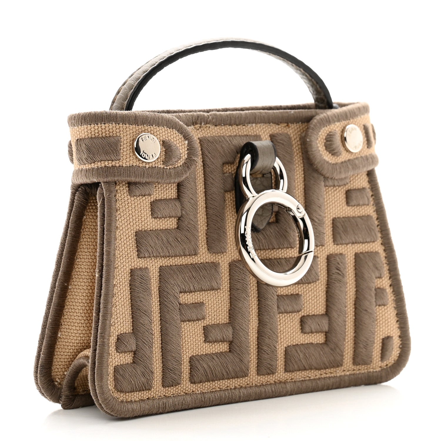 Fendi Canvas Vitello Volanato FF Embroidered Pico Peekaboo Charm Sand Tartufo 3 of 5
