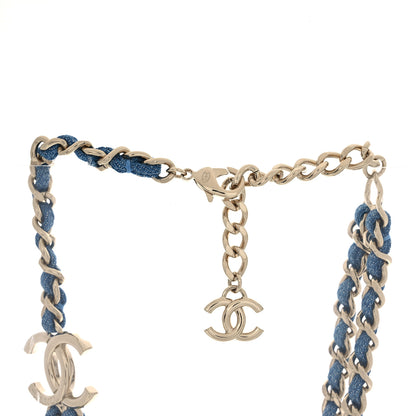 Chanel Metal Denim CC Double Chain Necklace Blue Gold 6 of 7