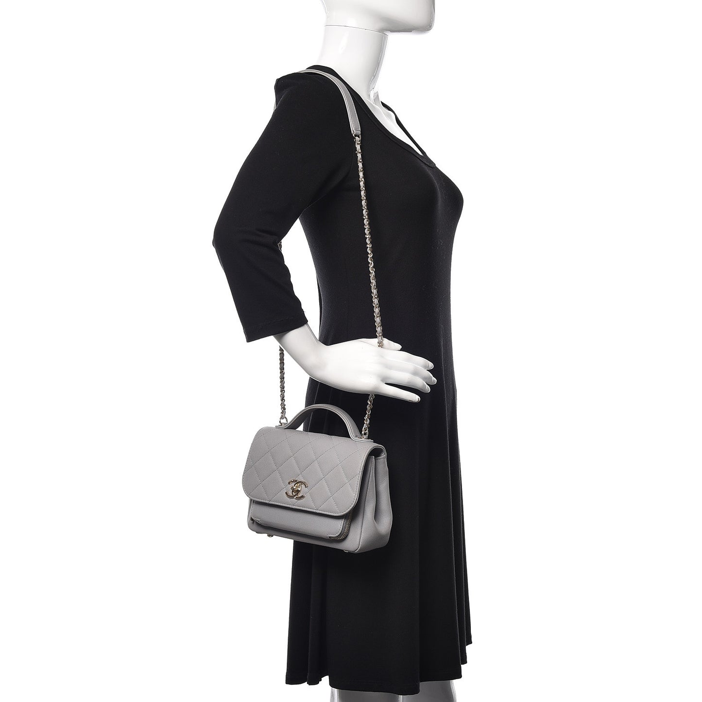 Caviar Quilted Small Business Affinity Flap Grey