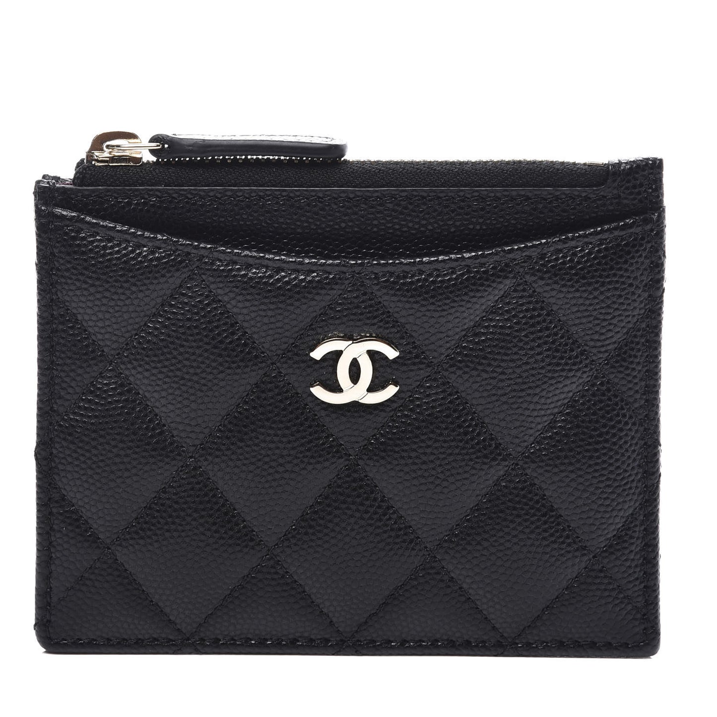 Caviar Quilted CC Zip Card Holder Black
