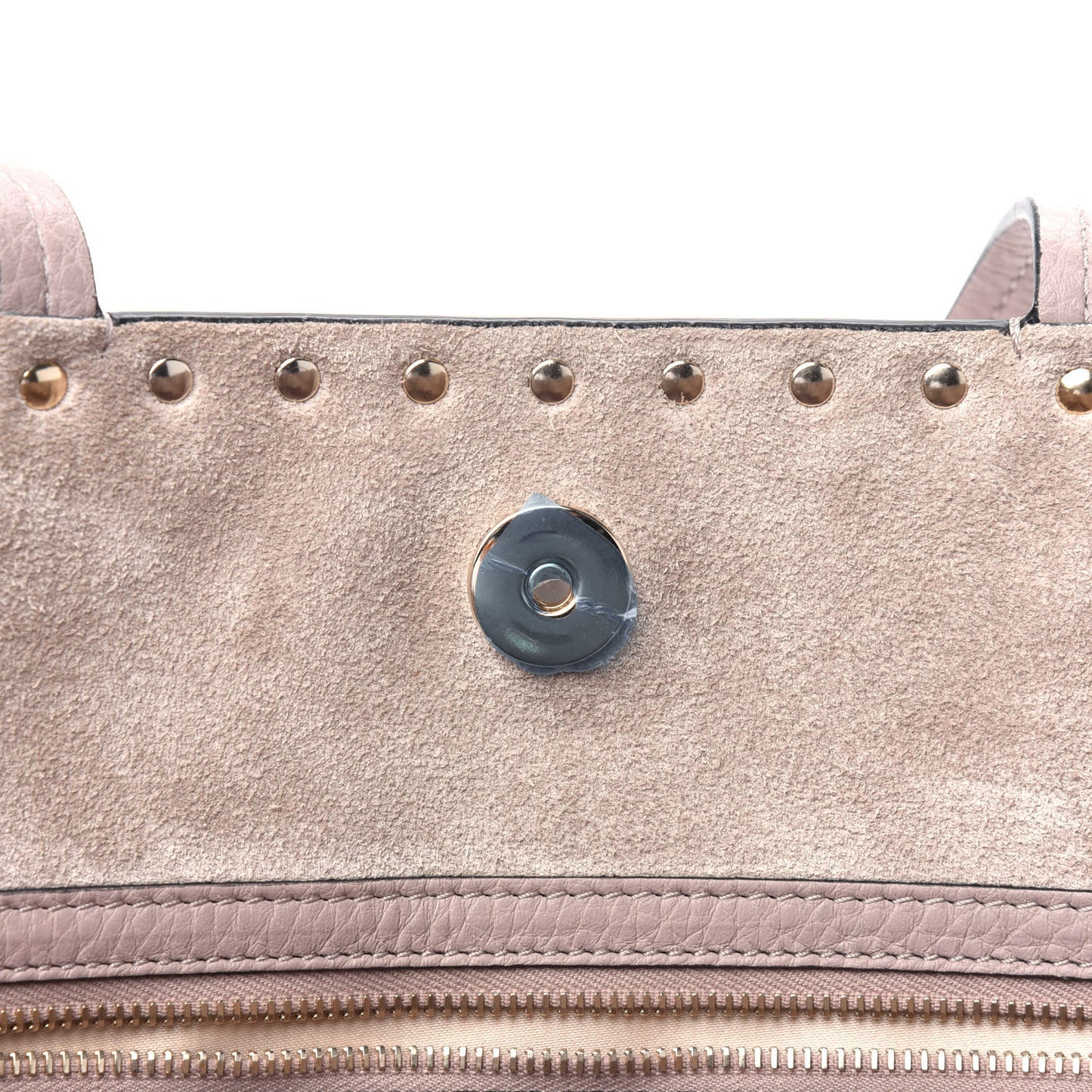 Grained Calfskin Rockstud Shoulder Tote Poudre