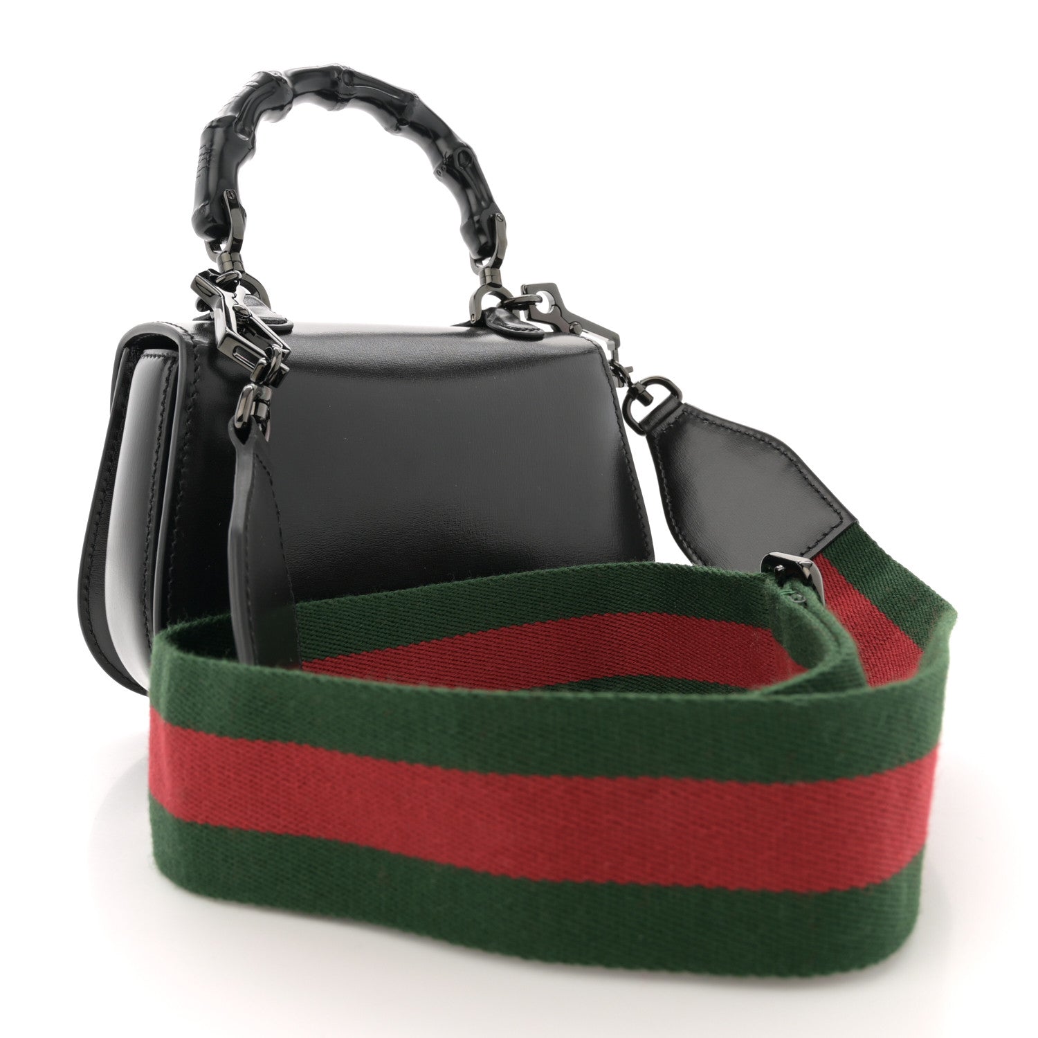 Gucci Boarded Dyana Lux Calfskin Web Monochrome Mini Bamboo 1947 Top Handle Bag Black 3 of 14