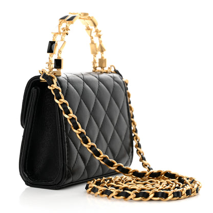 Chanel Lambskin Enamel Quilted Mini Top Handle Flap Black 3 of 10