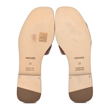 Hermes Box Calfskin Oran Sandals 38 Gold 5 of 8