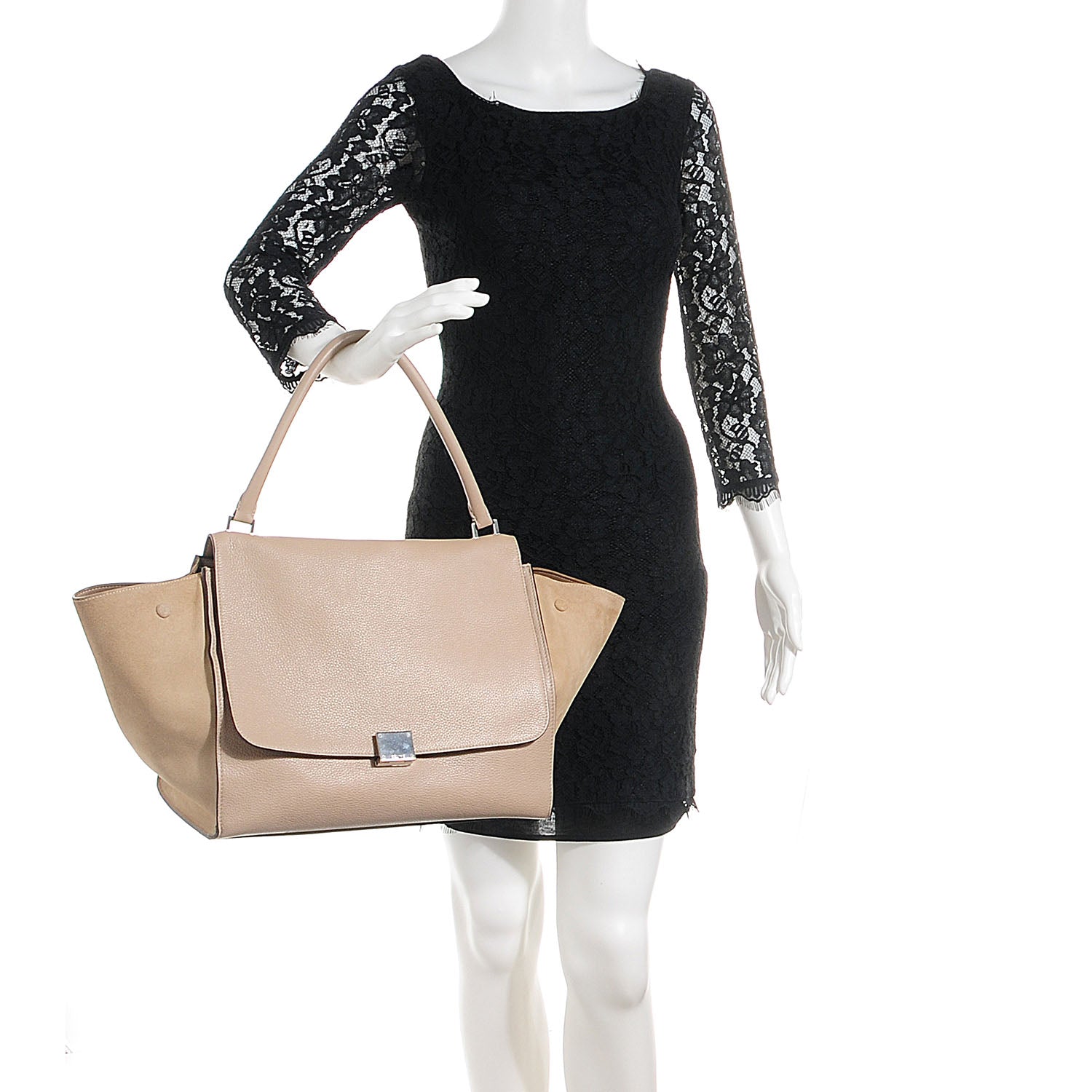 Celine Drummed Calfskin and Suede Large Trapeze Dune 2 of 10
