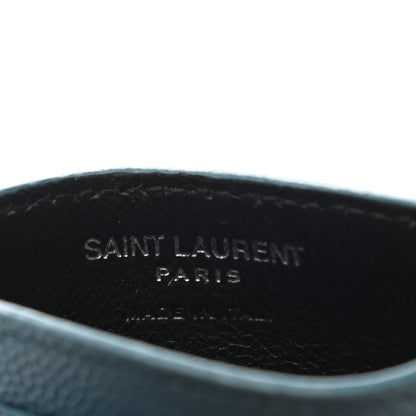 Saint Laurent Grain De Poudre Matelasse Chevron Monogram Credit Card Case Peacock Green 6 of 7